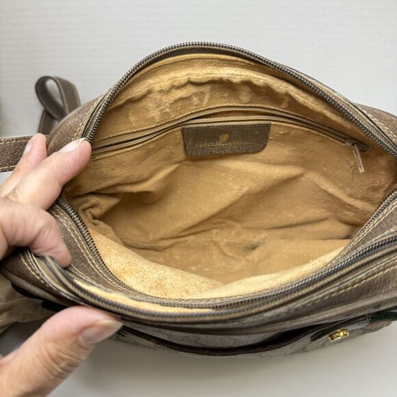 Vintage GUCCI GG Canvas Web Sherry Line Beige Red Green Shoulder Bag - Picture 7 of 13